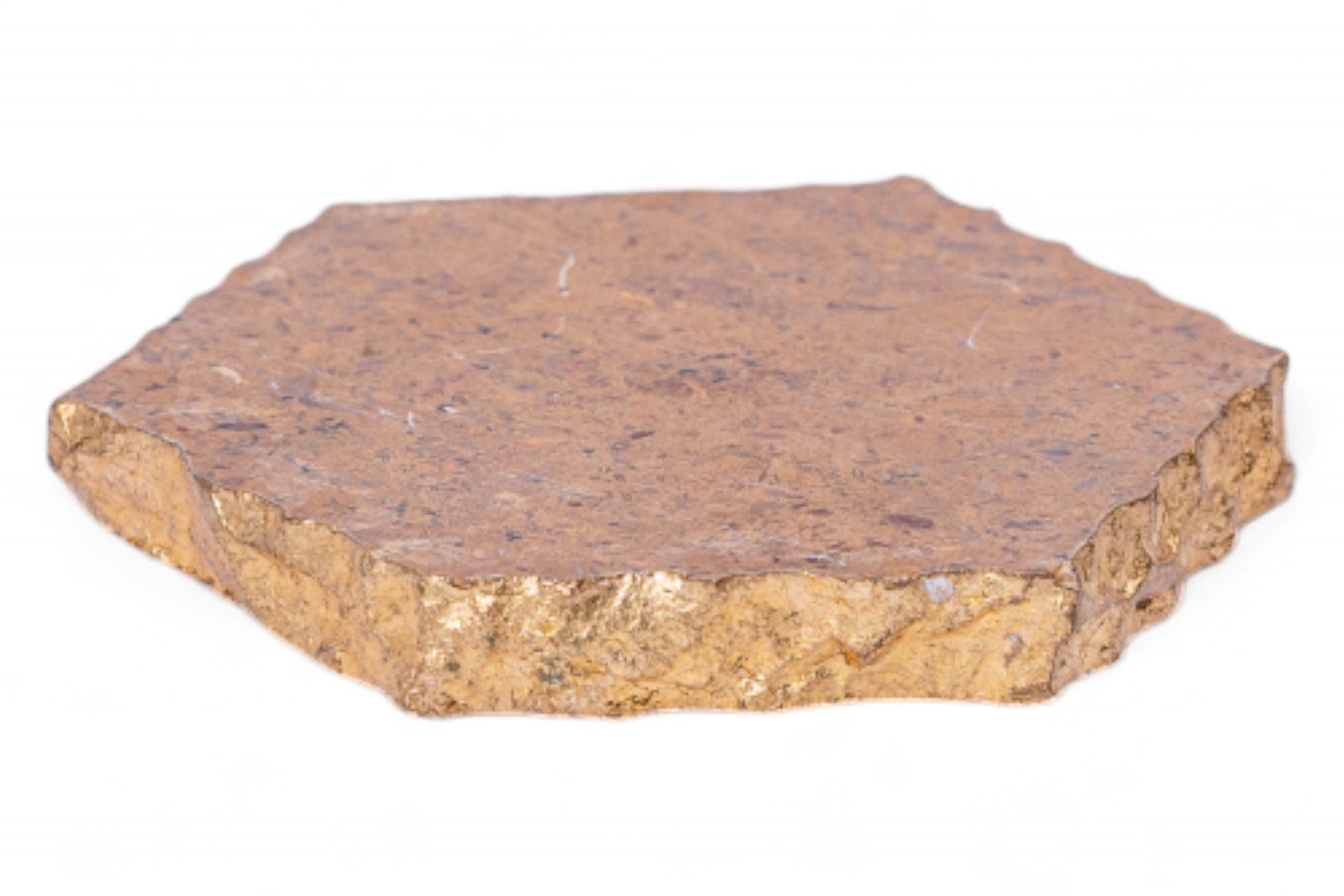 Hexagonal stone slab on a white background