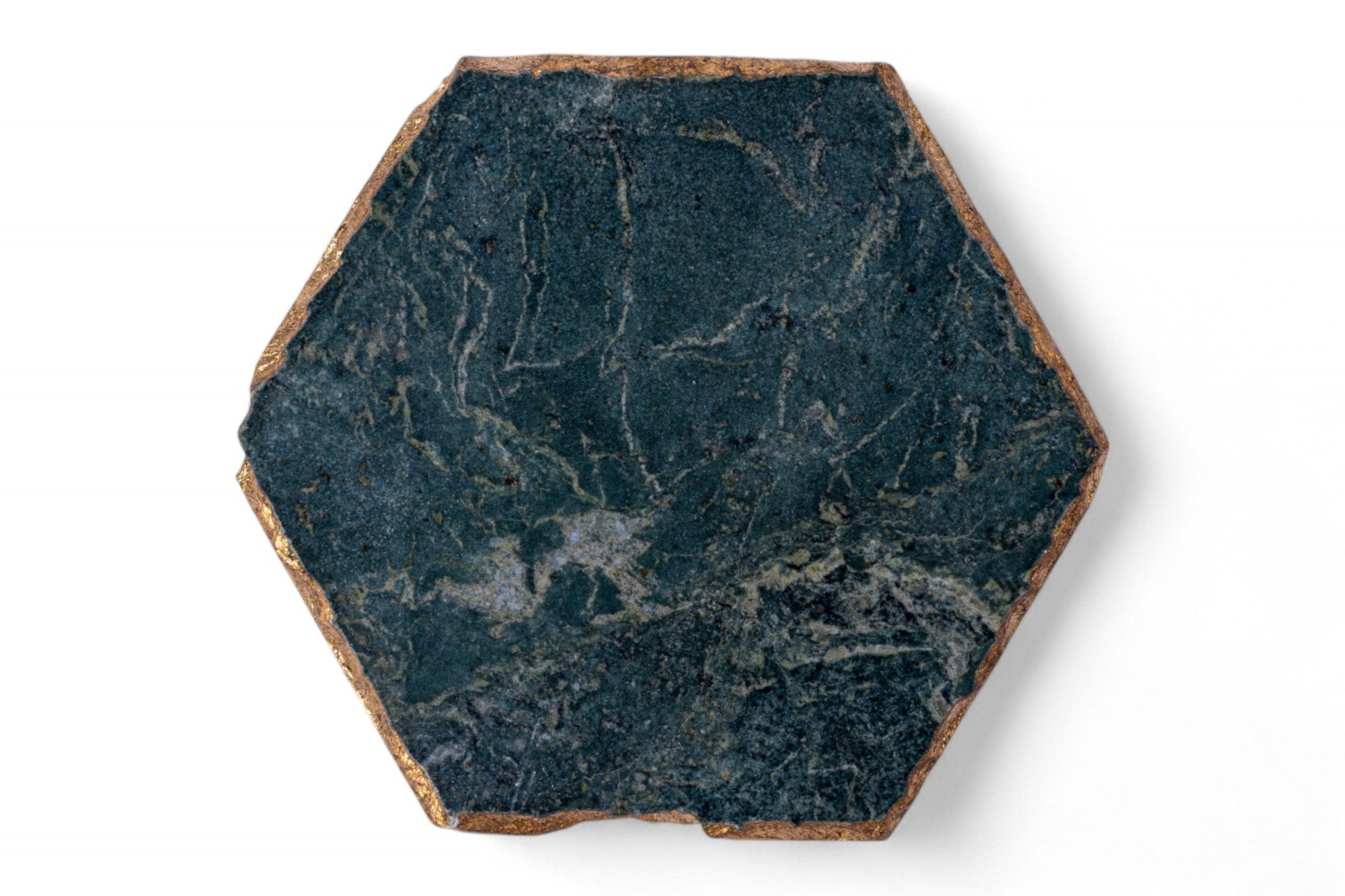 Hexagonal dark stone tile on a white background