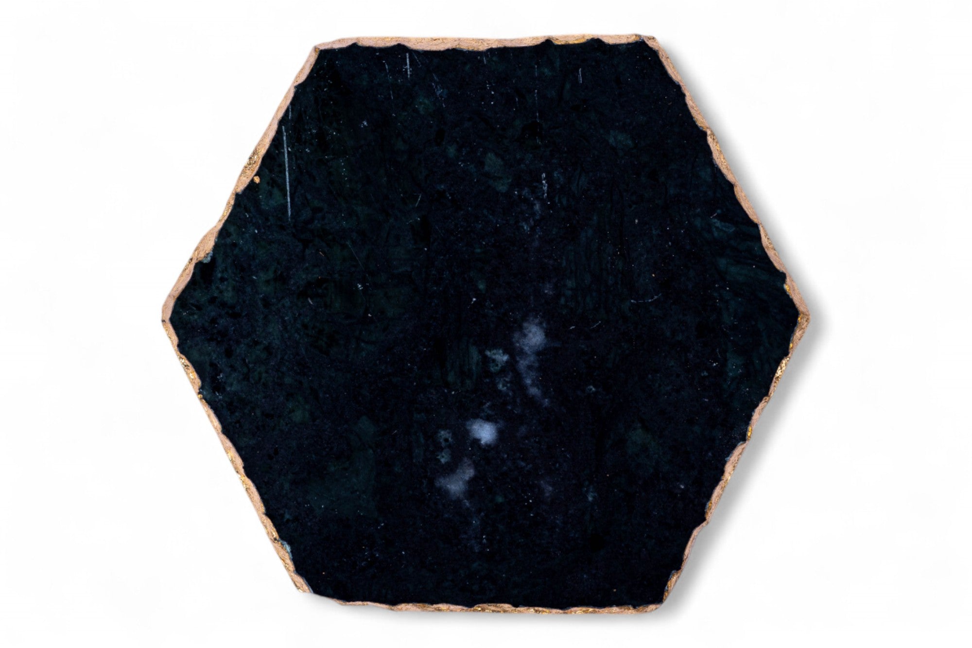 Hexagonal black stone tile on a white background