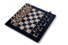 Chessboard with wooden chess pieces on a white background