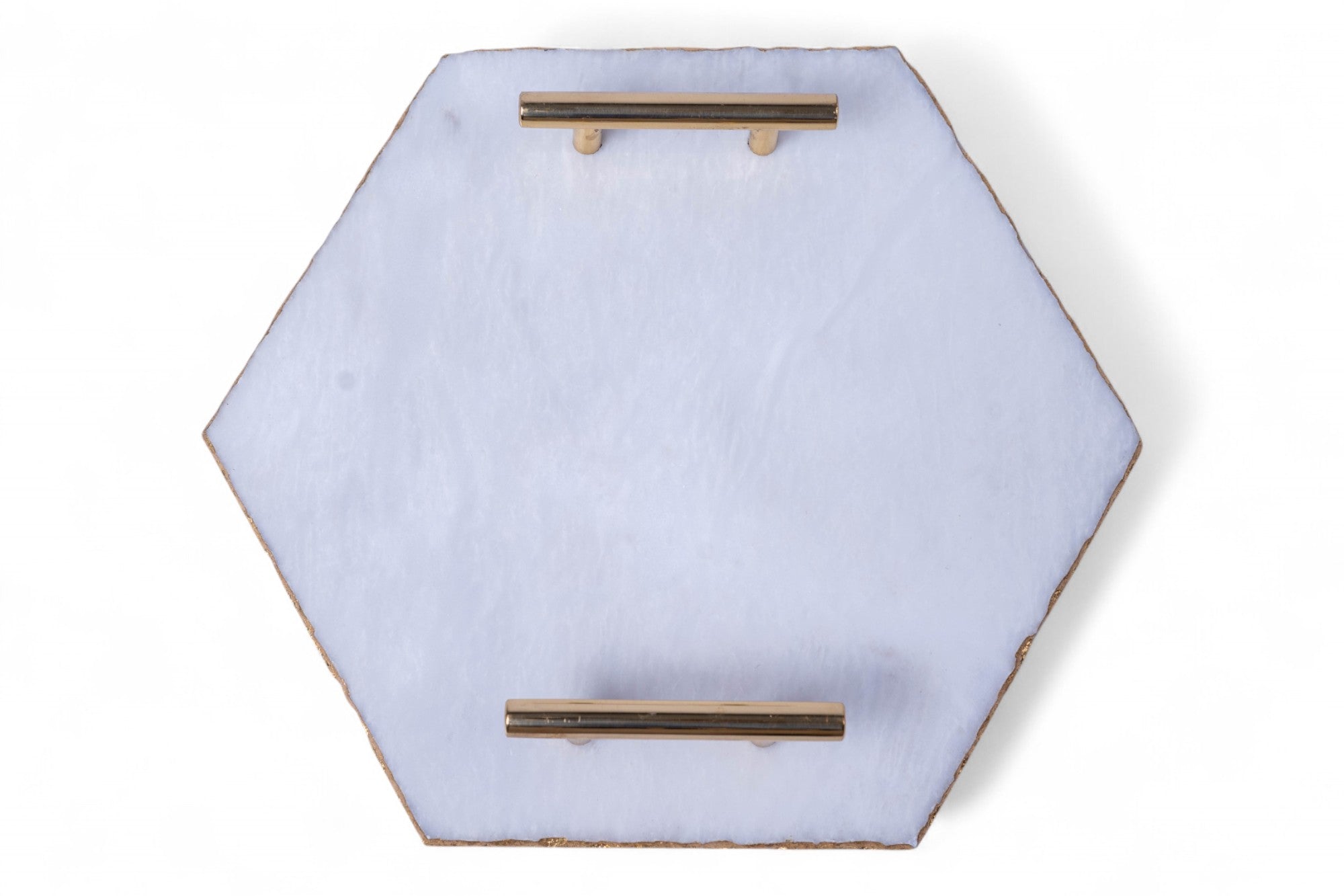 Hexagonal wall art piece with gold accents on a white background