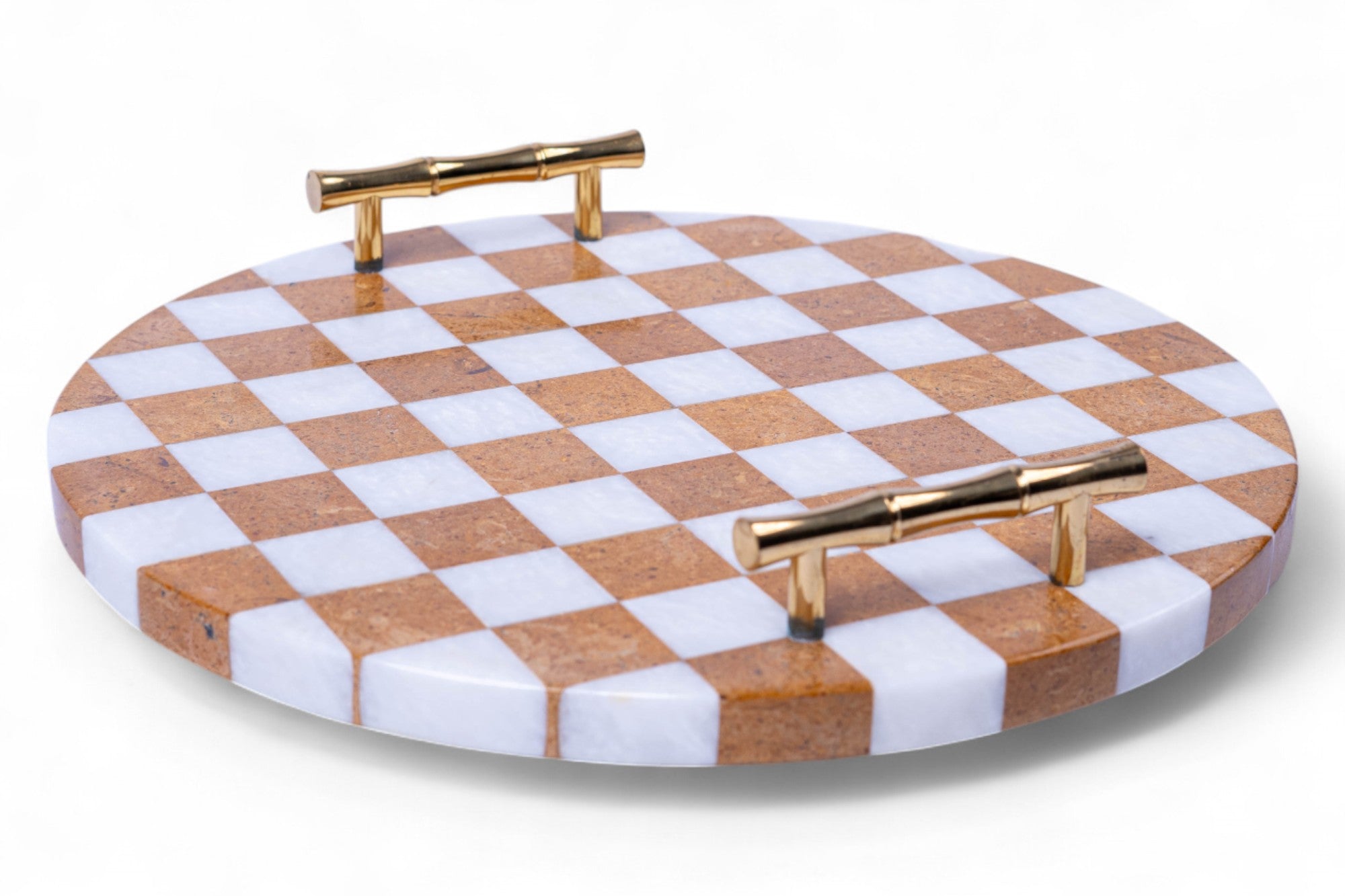 Checked Marble Tray Round