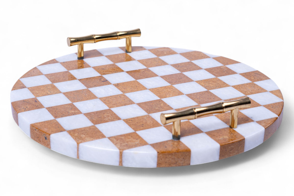 Checked Marble Tray Round