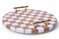 Checked Marble Tray Round