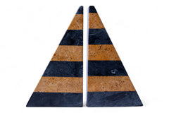 Pair of triangular bookends with striped pattern on a white background