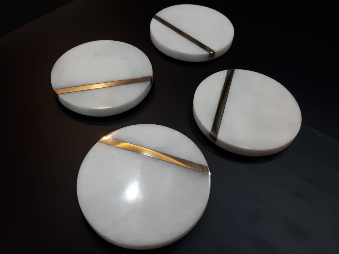 Marble Coasters - Brass Inlay - AL-RAKHAM FURNITURE, INTERIOR, DECOR STORE